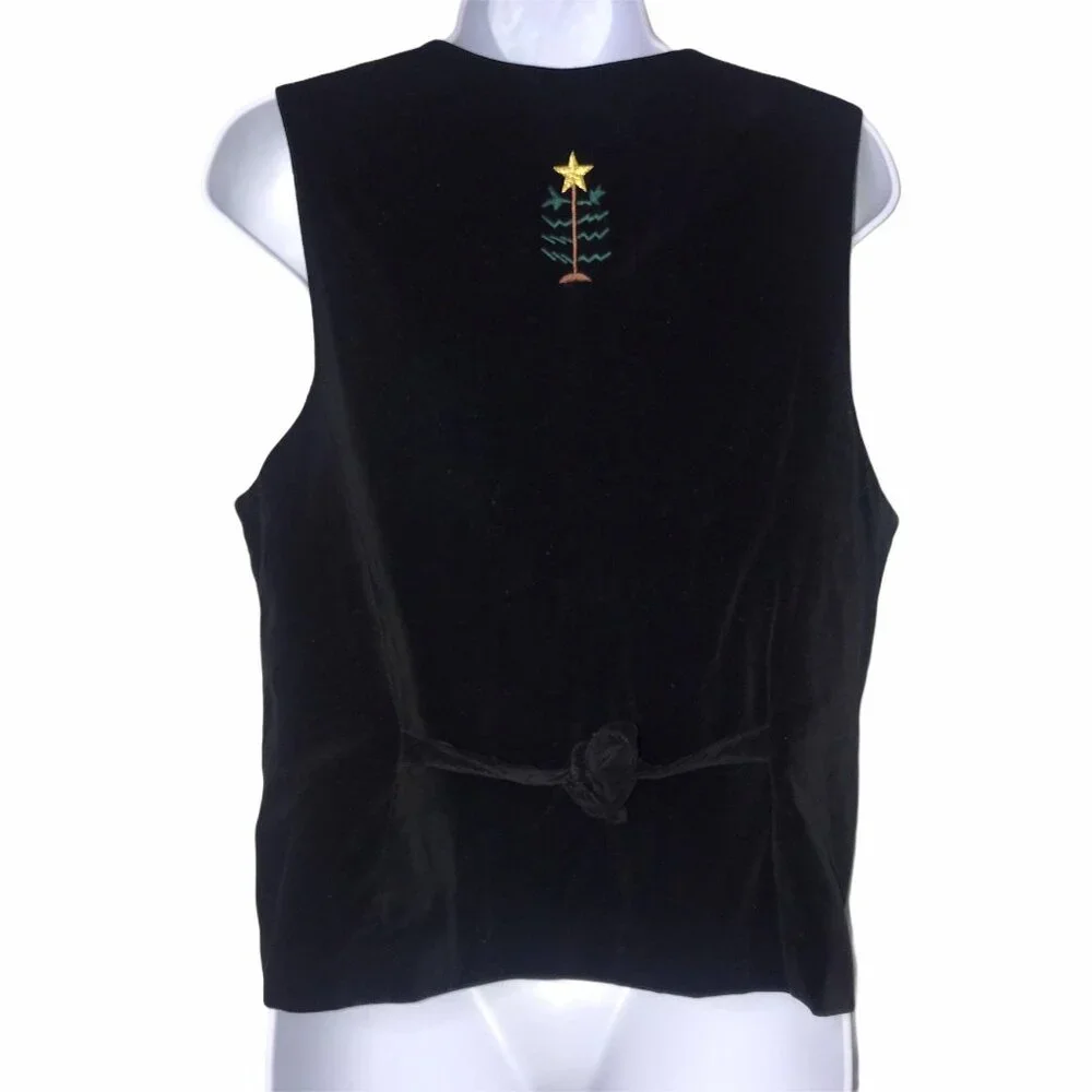Vintage Westbound Christmas Vest Womens Petites PM Black Velvet Holiday Snowman - Picture 7 of 10